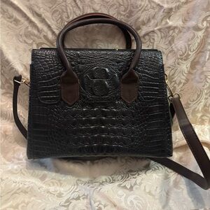 Elegant Black Vegan Crocodile-Embossed Handbag